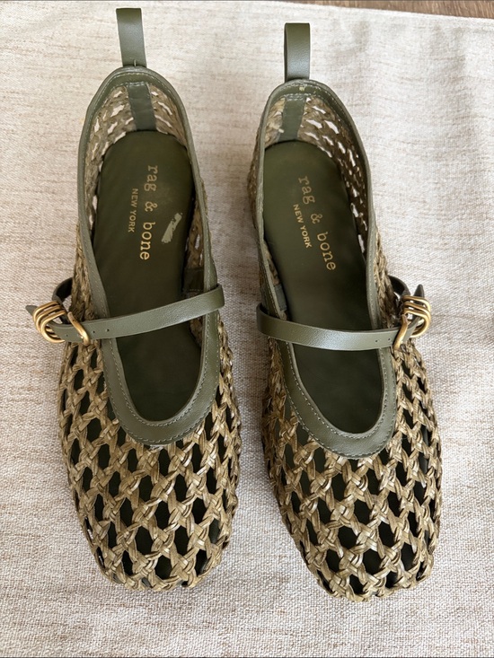 rag & bone Shoes - rag & bone olive woven Mary Jane mules with gold buckle